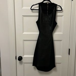 Leather front, cut-out sexy tank dress w openback & gold zipper embellishments